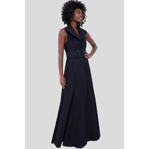 NWT Gul Hurgel Black Frances Maxi Collared Waist Belt LBD Event Dress Medium
